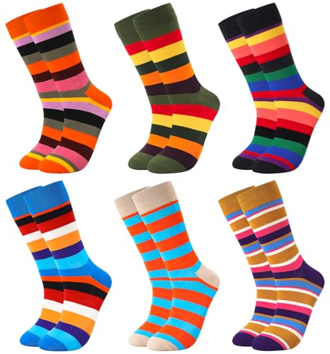 Halinuia Set di 6 calzini da uomo 38-45, calzini a righe, in cotone confortevole e traspirante, calzini colorati, calzini sportivi da uomo, alla moda, calzini fantasia da uomo, multicolore, 38-45
