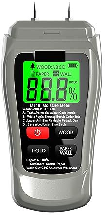 Misuratore Umidità, MT-18 arancione 0-99,9% misuratore di umidità del legno digitale a due pin tester di umidità della carta igrometro da parete rilevatore di umidità del legno ,Igrometro Professional