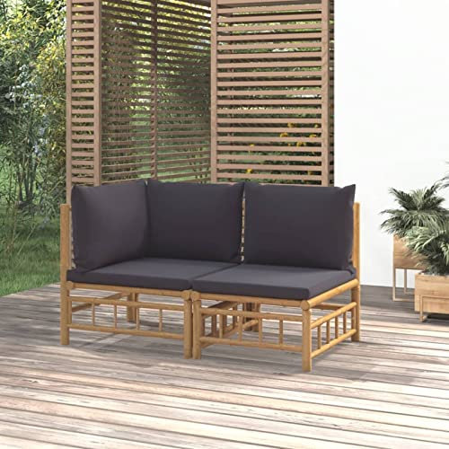 Iiaky 2-TLG. Garten-Lounge-Set mit Dunkelgrauen Kissen LoungemöBel Balkon GartenmöBel Set Garden Furniture Sets MöBelsets Bambus
