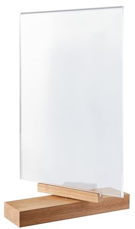 SPRINTIS Tischaufsteller A4 Hochformat mit drehbarem Acryldisplay und Holzfuß aus Eiche, doppelseitiger Menükartenhalter, ideal für Restaurants, Messen und Büros