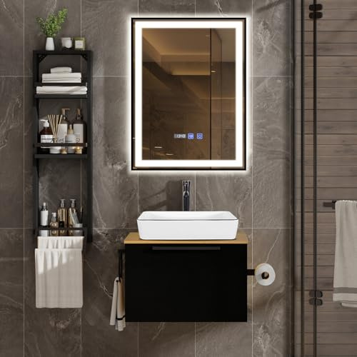 ZealWe Badmöbel Set 3 TLG Waschbecken mit Unterschrank 60 cm, Waschbeckenunterschrank mit Wandregal Waschtish 50 cm, Badezimmerschrank mit Handtuchhalter für kleine Gäste WC Waschplatz, Weiß
