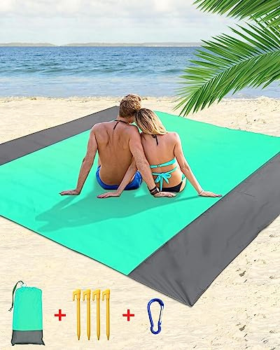 Zumhigh Beach Mat Picnic Blanket Waterproof Upgraded Extra Large Beach Blanket 210x200cm Picnic Blanket Beach Mat with 4 Fixed Nails for Beach Camping Hiking Compact Lightweight 83x79in Green