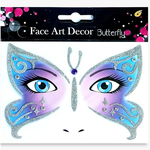 Gesichtstattoo,Face Art Sticker Schmetterling,Face Tattoo Aufkleber | Schmetterling Face Art Sticker,Ablösbare Glitzer Gesicht Aufkleber,für Karneval,Halloween,Weihnachten