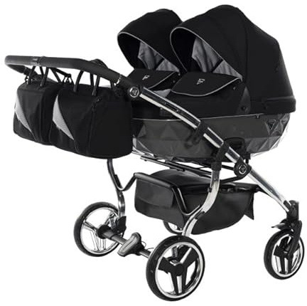 Junama Passeggino per gemelli Diamond S DUO 2in1 (01 - nero e argento)