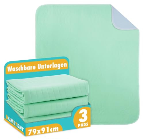 Bunlitent Inkontinenzunterlage waschbar 79x91 3er-Inkontinenz Bettunterlage | Wiederverwendbare-Saugfähig und Wasserdicht Matratzenschoner