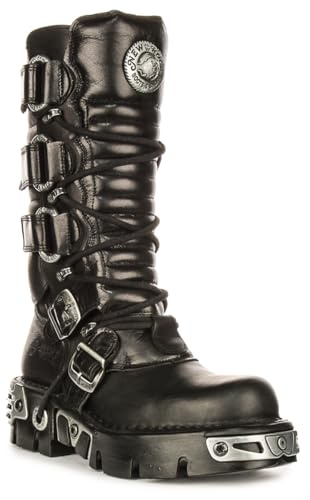 New Rock 474 Reactor Leather Ankle Boots, 90S 2 Strap Buckle Design, Durable and Stylish Footwear