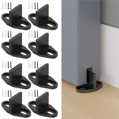 Herrajes Puertas Correderas, Juego de 8 guías de suelo for puerta de granero, guía inferior for puerta corrediza, montaje en suelo, diseño simple, guía en forma de T, herrajes metálicos resistentes.