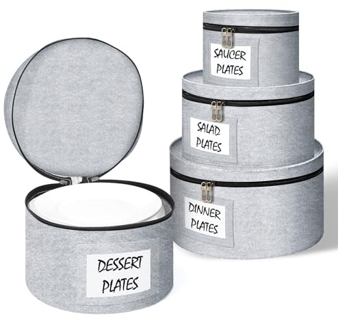 Anycosy China Storage Containers 4 Piece Set Moving Boxes for Dinnerware Stackable Moving Storage Box with Felt Plate Dividers Case for Organizing Dishes