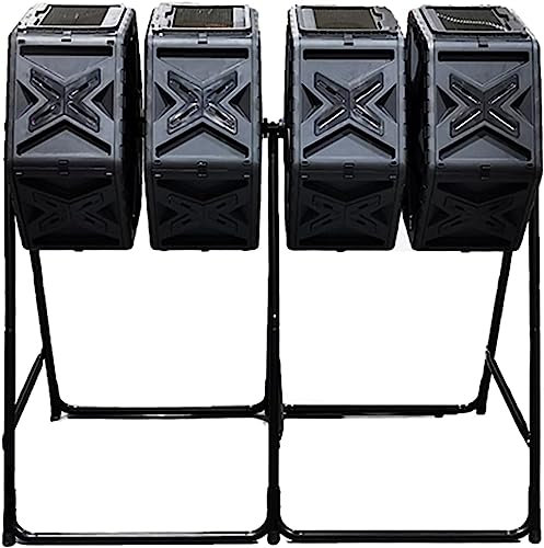 QIANMEI 74Gallon/280L Large Tumbling Composter, Four Chamber Garden Composting Bins, Outdoor Tumbling Composter, BPA Free, Yard Waste Bins
