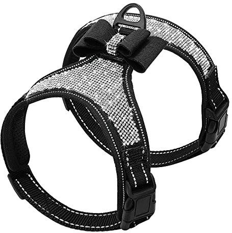ZOUTACHENG Modisches Hundegeschirr aus Nylon mit reflektierendem Glitzersteinchen für Pitbull Mops kleine und mittelgroße Hunde Geschirrweste mit Schleife Hundezubehör (E groß)