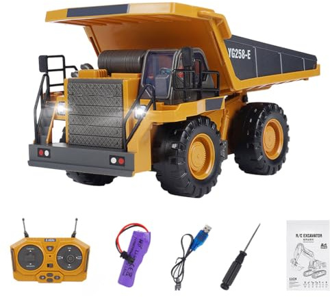 BAUBAUPLAY Camion benne télécommandé 1/64 RC en alliage 2,4 G avec effets lumineux et effets sonores, mini véhicule radiocommandé, jouet pour adultes
