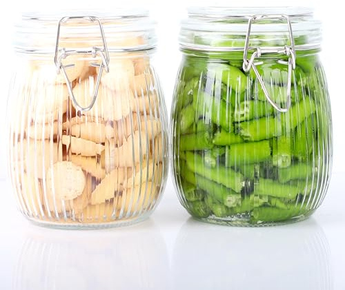 24 OZ Glass Jars With Clamp Lids Airtight Wide Mouth Storage Jars Sealed Canisters Food Containers For Kitchen Pantry Fruit Refrigerator Sugar Nuts Preserves Tea Coffee Beans 2 Set