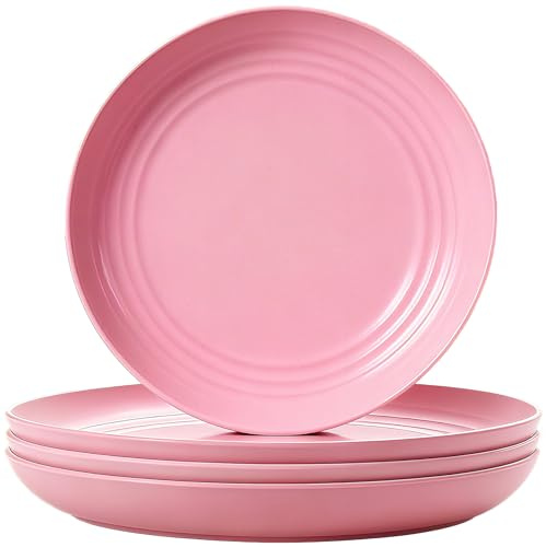 4 Pcs Unbreakable Dinner Plates, 7.8'' Reusable Lightweight Plastic Plates | Salad Dishes Plate for Pizza, Pasta, Bread, Snack, Dessert, Microwave and Dishwasher Safe (Pink)