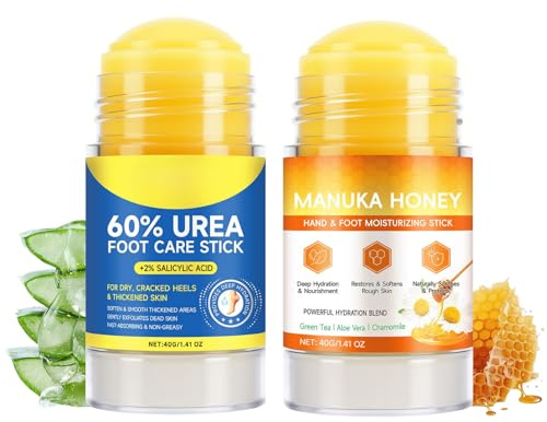 Urea Foot Cream and Manuka Honey Moisturizing Stick,60% Urea Heel Balm for Cracked Heels & Dry Skin,Foot Moisturiser for Hard Skin & Calluses,Hydrating Non Greasy Foot Care Cream for Heel Repair