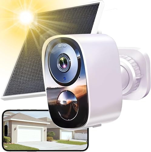 2K/3MP Überwachungskamera Aussen Akku Solar, Kostenloser Cloud-Speicher, 5GHz, 2,4GHz WLAN Kabellose Überwachungskamera außen mit 2-Wege Audio, Bewegungserkennung, Farbige Nachtsicht, IP66 Wasserdicht