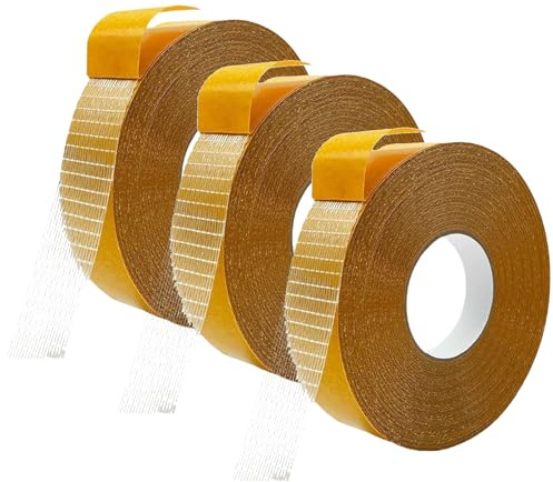 Zbssny 3 Rolls Double Sided Fabric Tape Heavy Duty for Clothes,Long Clear Tape High Stickiness Multifunctional Carpet Fabric Fabric Double Adhesive Strong without Residual with Fiberglass Mesh Tape