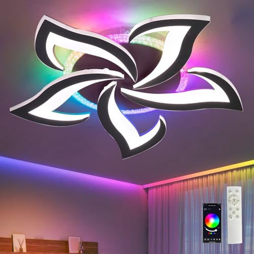 GWYAJTU RGB Deckenleuchte Mit Veränderbare Farbe, Dimmbar LED Lampen Mit Fernbedienung Und App, 3000K-6500K Deckenleuchte Für Wohnzimmer Und Schlafzimmer, RGB Schwarz