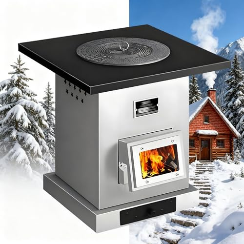 GESAIDES Multifunktionaler Gusseiserner Holzofen, Energiesparender Rauchfreier Holzofen Zum Heizen/Kochen, Kann An EIN Feuerbett Angeschlossen Werden, Geeignet Für Jeden Brennstoff