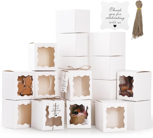 GeeRic 20 Stück Kraftpapier Box mit Sichtfenster, Weihnachtskeks-Keksbox (8.5 * 8.5 * 10CM), Backwaren Backen Süßigkeitenboxen