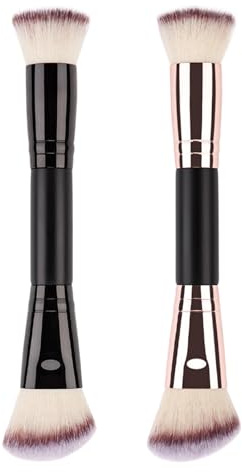 Pinceau De Maquillage À Double Extrémité Noir Et Doré – De Teint Incliné Et Contour Avec Manche Long | Ensemble De Pinceaux Professionnels Pour Fard À Paupières Et Poudre, Outil De Maquillage Dur