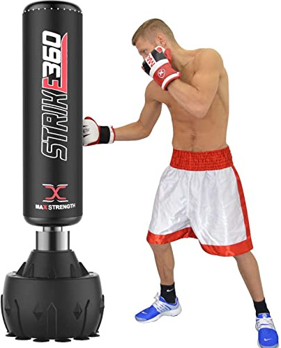 Max Strength Sac de frappe sur pied ultra solide de 180 cm pour adulte - Pour MMA, arts martiaux, sparring, coups de pied- Équipement de gym à domicile -Sac de frappe sur pied Noir et blanc