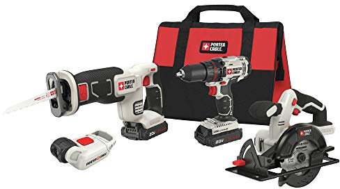 PORTER-CABLE 20V MAX Power Tool Combo Kit, 4-Tool Cordless Power Tool Set with 2 Batteries and Charger (PCCK616L4)