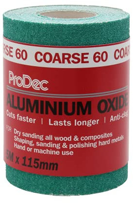 ProDec 5m Rotolo 60 Grana grossa Verde Ossido di alluminio Carta abrasiva per la levigatura di legno, vernice, gesso, stucco, metallo e altro ancora, carta abrasiva larga 115 mm