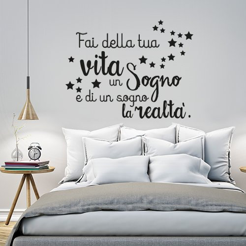 01253 Adesivo murale Wall Art Fai della tua vita un sogno - Misure 100x77 cm - Nero - Decorazione parete, adesivi per muro, carta da parati