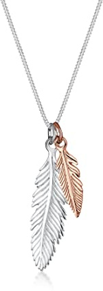 Elli Halskette Damen Feder Anhänger Boho Look Trend Bi-Color 925 Silber