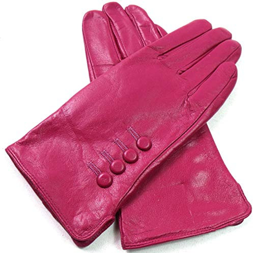 Damen Premium Qualität Original Superweich Leder Handschuhe Kunstpelz Futter Winter Alltag Warm - Magenta, S