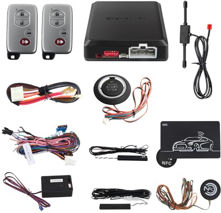 EASYGUARD ec002-T-NS Rolling Code PKE car Alarm System with Passive keyless Entry Remote Start Push Button Start Stop Lock and Unlock Entry Shock Sensor Warning auto Locking Unlocking car Doors