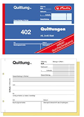 Herlitz Quittungsblock 402, selbstdurchschreibend, A6 quer, 2 x 40 Blatt (10er Pack)