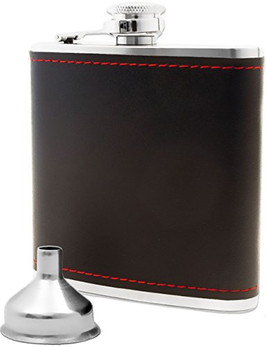 Outdoor Saxx® - Flasque en acier inoxydable, design élégant en cuir, bouteille de poche, entonnoir de remplissage, excellente idée de cadeau dans une boîte cadeau, 175 ml, noir.