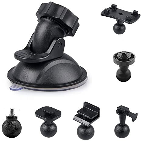Car Suction Cup for Dash Cam Holder with 6 Types Adapter, HOMREE 360 Degree Angle Car Mount for Driving DVR Camera Camcorder GPS Action Cameras