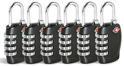 CFMOUR TSA Lucchetti per Valigia - Confezione da 1, 2, 3, 4, 5, 6 Lucchetti di Sicurezza con Combinazione da Viaggio a 4 Quadranti per Valigie Bagagli Lucchetti con Codice - Nero (Confezione da 6)