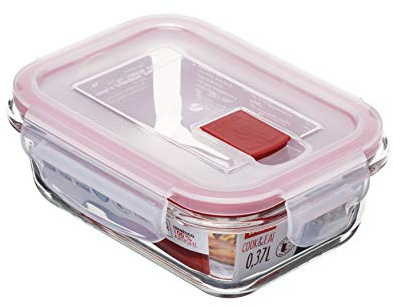 Tatay Tupper Cristal 0,37 L Cook & Eat | Vidrio Borosilicato Resistente | Tapa Hermética Clip, Válvula de Vapor | Apto Microondas, Horno, Nevera y Congelador | Libre de BPA | 11,2x15,2x5,7 cm, Rojo