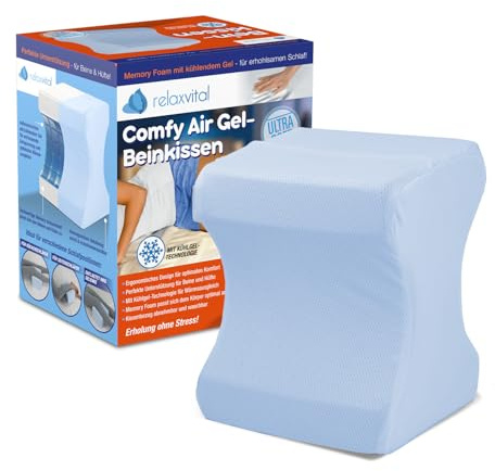 Relax Vital Comfy Air Coussin de jambes en gel – Design ergonomique – Technologie de gel de refroidissement – Mousse à mémoire de forme – Housse de coussin lavable – 24,5 x 20 x 15 cm