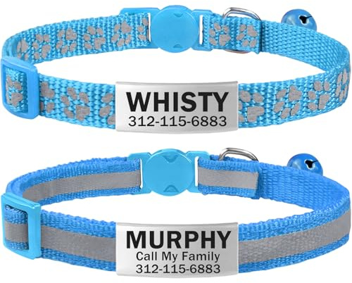 TagME 2er Pack Katzenhalsband mit Namen und Telefonnummer, Katzenhalsband mit Sicherheitsverschluss und glöckchen, 18-31 cm für Katzen, Himmel Blau