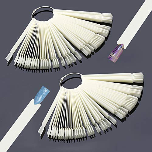 Hedmedum 100pcs Nuancier Ongles Pratique Nuancier Palette Maquillage Vernis à Ongles Couleur eventail Forme Batonnets Transparent Outil de Nail Art (blanc)