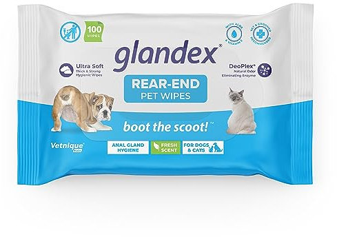 Vetnique Glandex Dog Wipes for Pets Cleansing & Deodorizing Anal Gland Hygienic Dog & Cat Wipes with Vitamin E, Skin Conditioners and Aloe Labs (100ct)