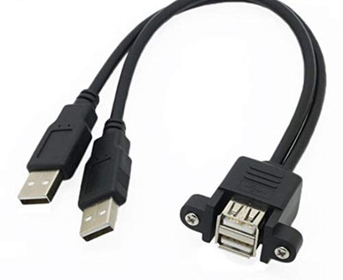 innov8 USB 2.0 Type A Dual Male to USB 2.0 A Female Data Charging Extension Cable With Screw Socket Panel Mount - 0.25m