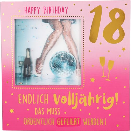 Depesche 11130-001 3D Klapp-Karte mit Musik und Licht, Glückwunsch-Karte zum 18. Geburtstag, ca. 15,5 x 15,5 cm groß, Geburtstags-Karte inkl. passendem Umschlag, innen und außen bedruckt