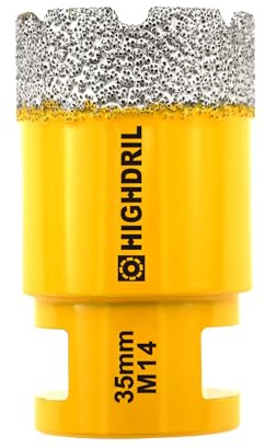 HIGHDRIL Diamond Core Drill Bit - 1-3/8(35mm) with M14 Thread Dry drilling for Porcelain Tile Ceramic Granite Marble Stone Masonry Brick for Angle Grinders