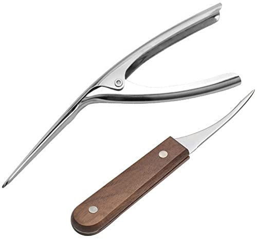 2 Stück Shrimp Deveiner Werkzeug, Krabbenschalen-Messer Edelstahl-Garnelenschäler Garnelenputzer mit Holzgriff für Langusten, Hummer, Shrimps, Haushalt Küche Utility