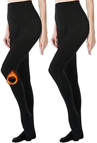 Yilanmy 2 Pairs Fleece Lined Tights for Women 400 Denier Black Thermal Warm Pantyhose Thick Winter Tights-BLACK,XXL