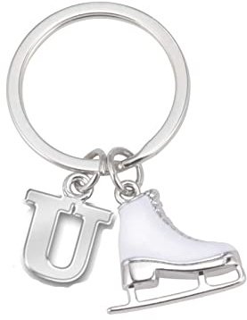 LIKGREAT Schlittschuh Schlüsselanhänger Eiskunstlauf Schlüsselanhänger Initiale Schlittschuhlaufen Charm Schlüsselanhänger Winter Weihnachtsdekoration Geschenke für Frauen Mädchen (U)