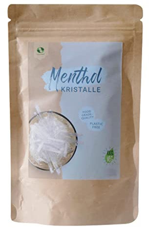 SudoreWell® Cristalli al mentolo in qualità alimentare, 100% puro olio di menta, in sacchetto di carta kraft (plastica free) da 100 g