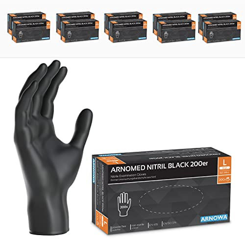 2000x ARNOMED® Einweghandschuhe Schwarz, Nitril Handschuhe L | Einmalhandschuhe, Nitrilhandschuhe puderfrei, Gummihandschuhe Einweg, Schutzhandschuhe, Handschuhe Nitril, Putzhandschuhe