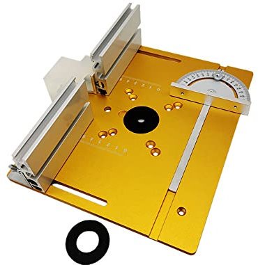 KKnoon Router Table Insert Plate Aluminum Alloy Wood Milling Flip Board Trimming Machine Engraving Auxiliary Tool with Miter Gauge Table Saw Woodworking Benches (Set of 3)