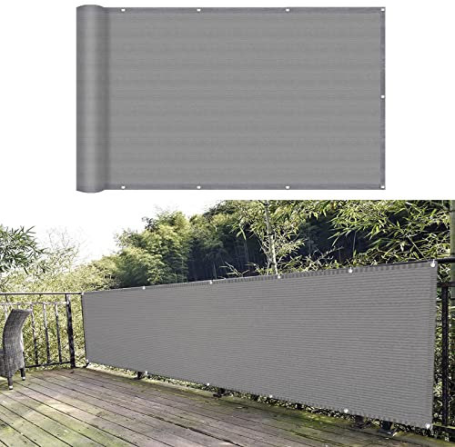 Balkon Sichtschutz Balkonabdeckung 75 x 900 cm Wind HDPE UV-Schutz Balkonumspannungen blickdichte mit Ösen und Kabelbinder für Balkon Garten im Freien, Grau
